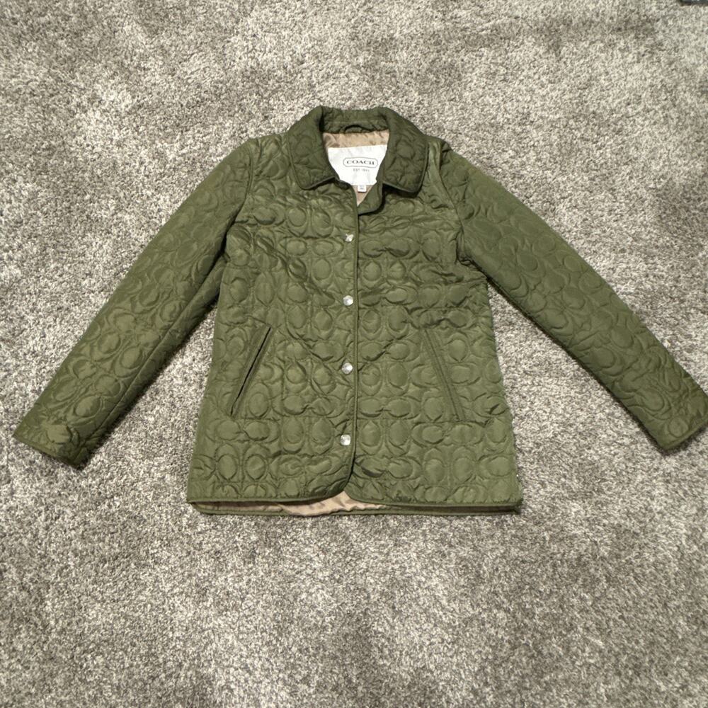 Womens Coach Signature Nylon Quilted Jacket Green Size XS
